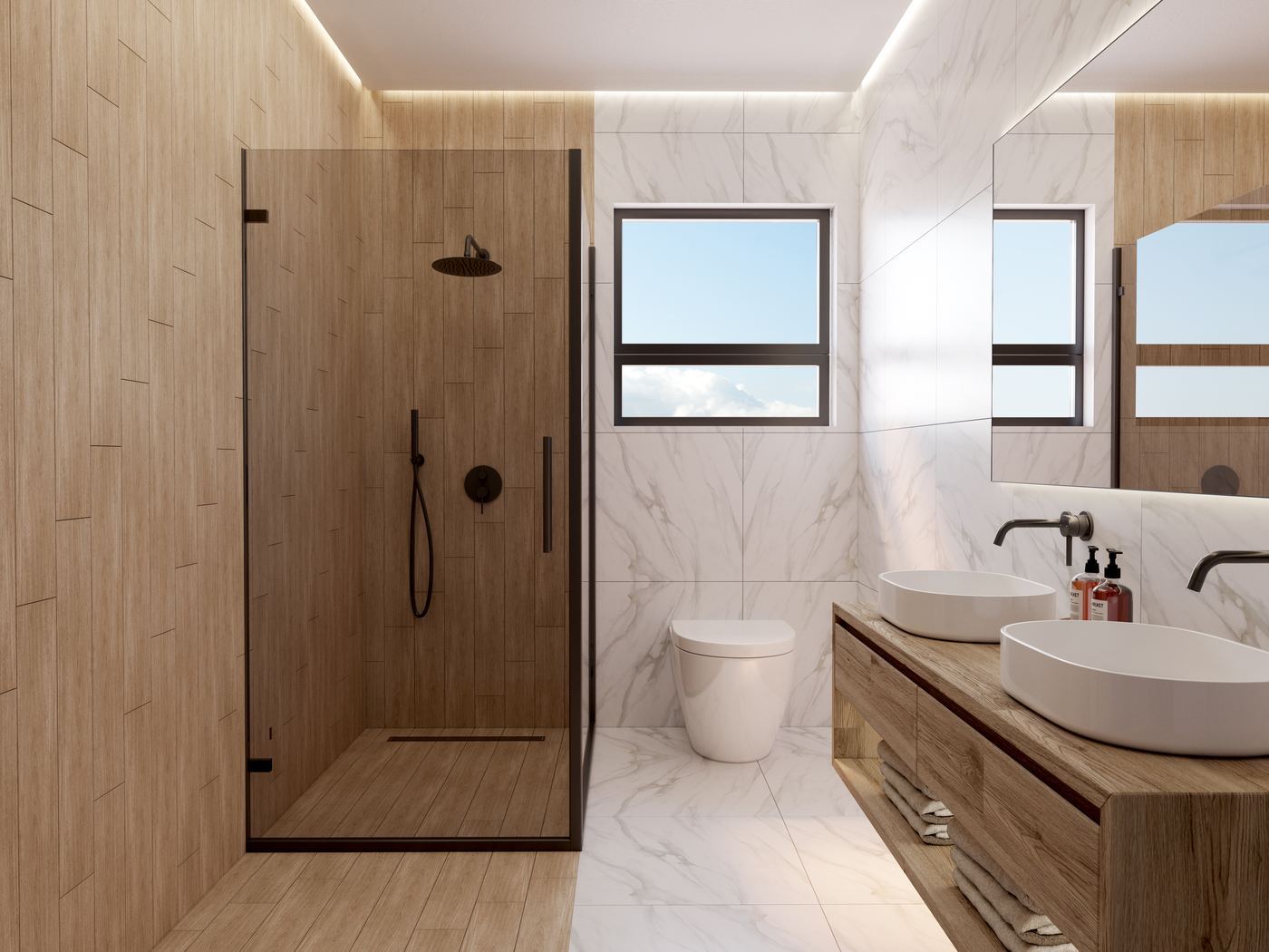 Alto Lujo en-suite — walk-in shower with double vanity
