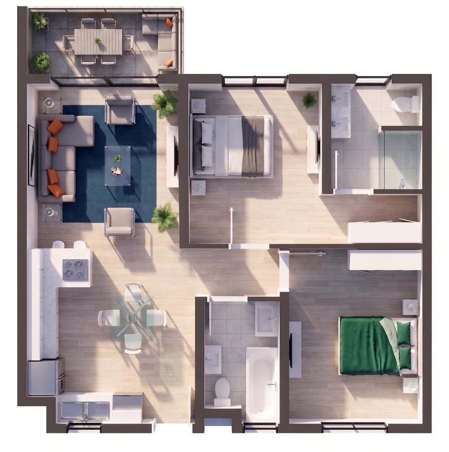 Type C two-bedroom apartment layout