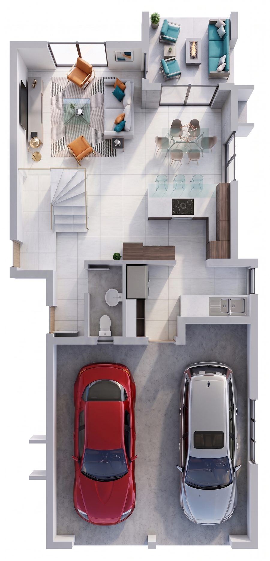 Type A four-bedroom duplex, ground floor layout